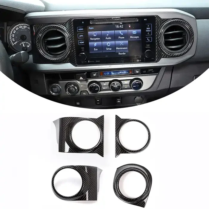 4pcs Car ABS Inner Central Console Air Conditioning Vent Rings Frame Cover Trim Car Accessories Fit for Toyota Tacoma 2016 2017
