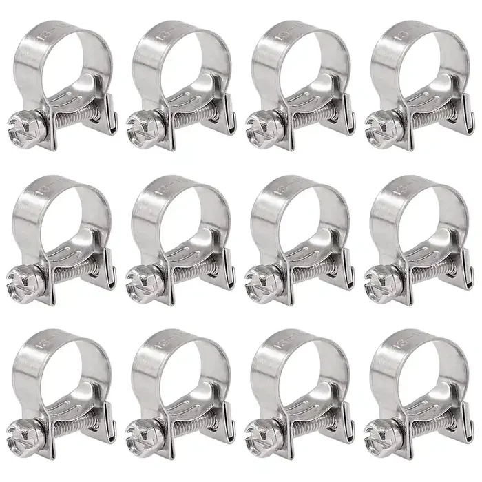 Glarks 12Pack 13-15Mm Stainless Steel Mini Fuel Injection Hose Clamps Adjustable Pipe Hose Clip Tube Clamps Set (1/2‘‘-9/16‘‘ Di