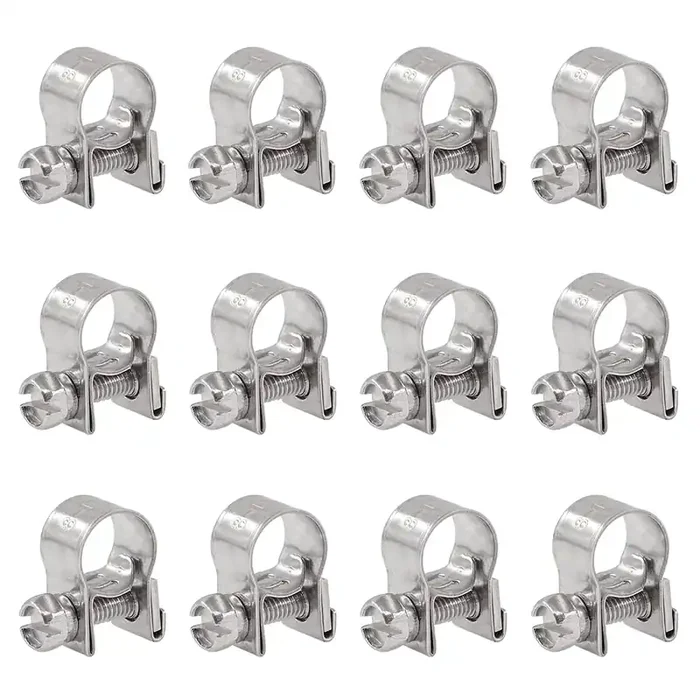 Glarks 12Pcs Stainless Steel Mini Fuel Injection Hose Clamps Adjustable Pipe Hose Clip Tube Clamps Assortment Kit (8-10Mm)