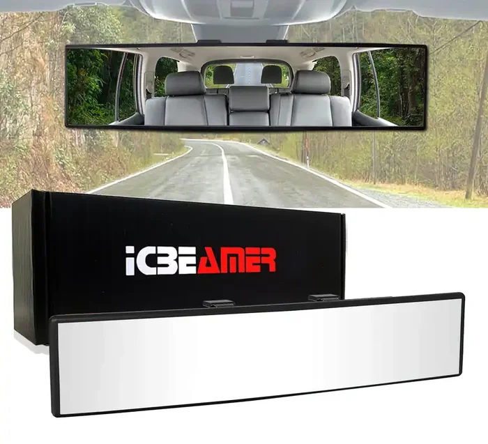 Icbeamer 10.6 Inch Car Rearview Mirror, Panoramic Wide Angle, Hd Clear Tint Glass, Interior Clip On Flat Car Mirror, Anti Glare,