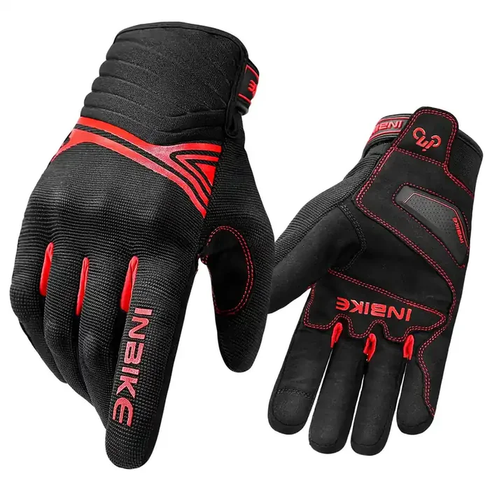 Inbike Waterproof Winter Motorcycle Gloves Thermal Fleece Touchscreen With Tpr Palm Pad Cushioning Hard Knuckle Red Large