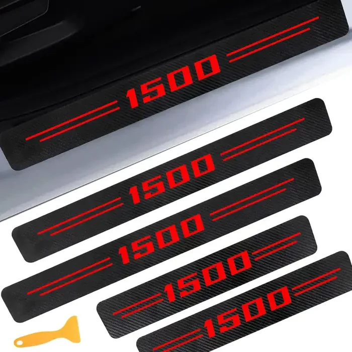 LINOAH Door Sill Protectors for RAM 1500, Carbon Fiber Leather Door Sill Sticker for Dodge RAM 1500 Door Sill Guards, Car Interi