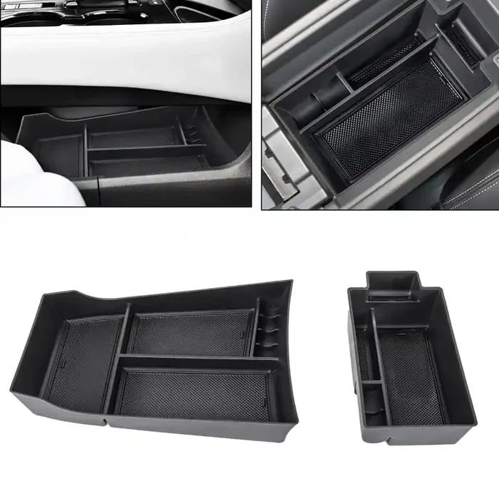 Neepiar 2PCS Center Console Organizer Compatible with 2021 2022 2023 2024 Nissan Rogue Armrest Storage Box Insert Tray ABS Mater