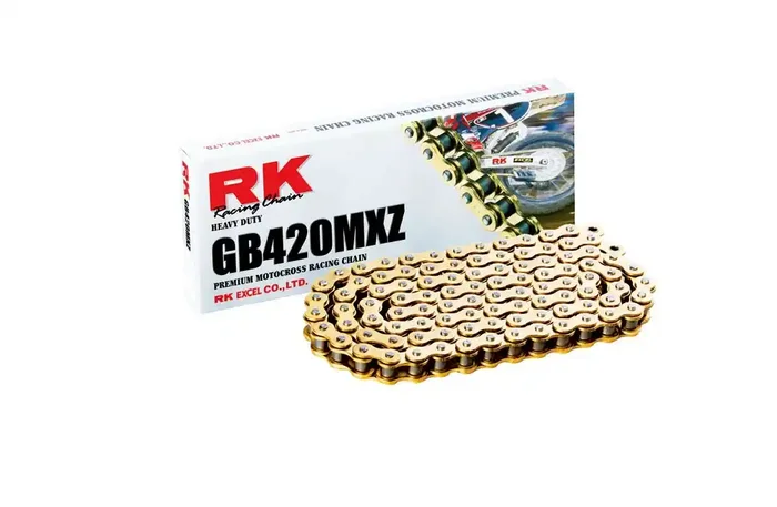 RK Racing Chain GB420MXZ-116 (420 Series) Gold 116 Link Heavy Duty MX/SX Racing Non O-Ring Chain with Connecting Link