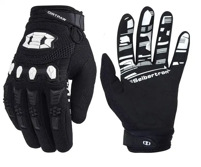 Seibertron Dirtpaw Unisex Mx Atv Mtb Racing Gloves – Full Finger Touchscreen Glove For Mountain Biking And Motocross Black L