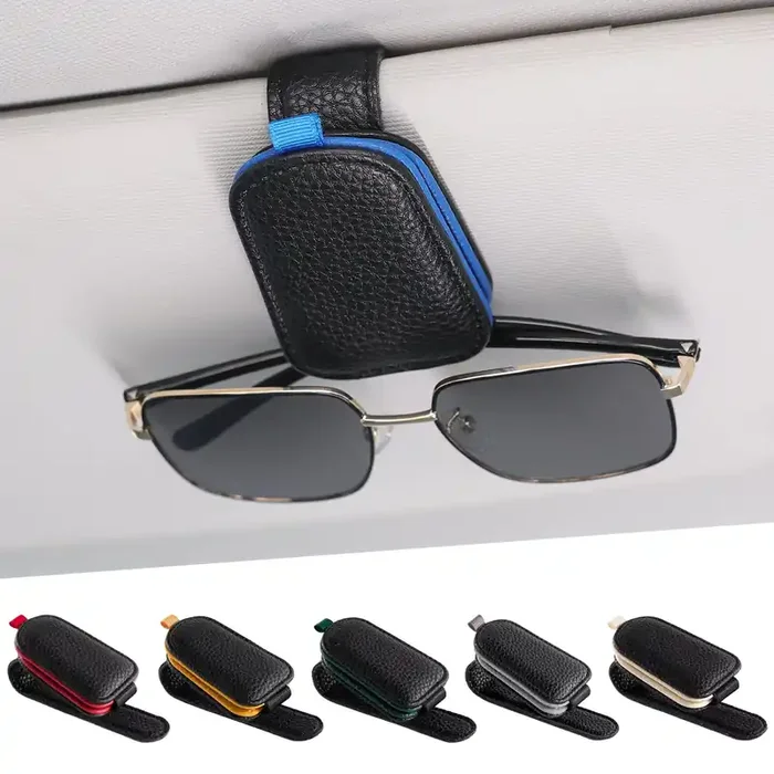 Singaro Sunglasses Holder For Car, Leather Magnetic Buckle Sun Visor Sunglass Clip, Ticket Card Storage Glasses Clip, Car Interi