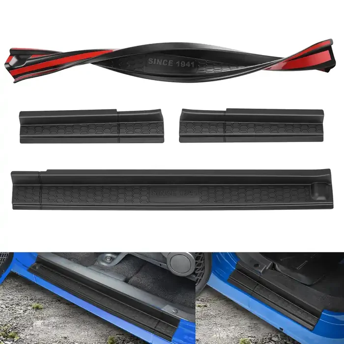 SUPAREE Door Sill Guards with Logo 1941 fits Jeep Wrangler JKU 4-Door 2007-2018, Black Rubber All Terrain Door Entry Guards Thre