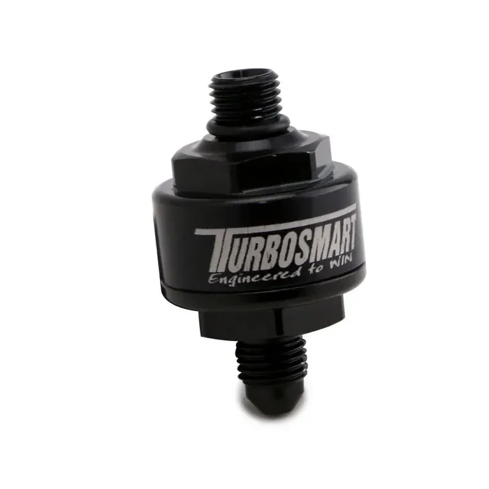 Turbosmart Billet Turbo Filtro de alimentación de aceite con disco plisado de 44 micras AN-4 macho a AN-4 ORB- Negro