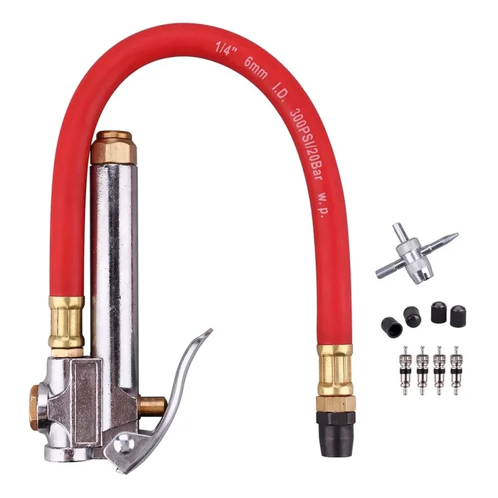 Wynnsky Bayonet Style Tire Inflator Gauge, With Heavy Duty Straight Head Air Chuck And 12‘‘ Hose – 10 To 90 Psi